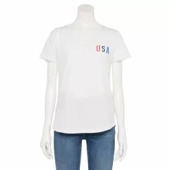 Women's Tek Gear® Essential Short Sleeve Graphic Tee -Teks Gear Clothing Shop 2631893 White Usa Stripe