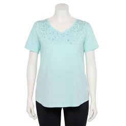 Plus Size Tek Gear® Essential Short Sleeve V-Neck Tee -Teks Gear Clothing Shop 3112953 Aqua Speckle