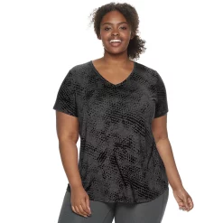 Plus Size Tek Gear® Essential Short Sleeve V-Neck Tee -Teks Gear Clothing Shop 3112953 Black Print