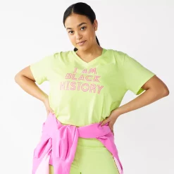 Plus Size Tek Gear® Essential Short Sleeve V-Neck Tee -Teks Gear Clothing Shop 3112953 Green Black History