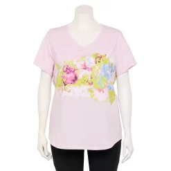 Plus Size Tek Gear® Essential Short Sleeve V-Neck Tee -Teks Gear Clothing Shop 3112953 Pink Marble