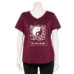 Plus Size Tek Gear® Essential Short Sleeve V-Neck Tee -Teks Gear Clothing Shop 3112953 Sangria Flower