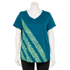 Plus Size Tek Gear® Essential Short Sleeve V-Neck Tee -Teks Gear Clothing Shop 3112953 Teal Stripes