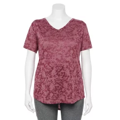 Plus Size Tek Gear® Essential Short Sleeve V-Neck Tee -Teks Gear Clothing Shop 3112953 Wine Burnout