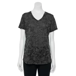 Petite Tek Gear® Moisture-Wicking V-Neck Tee -Teks Gear Clothing Shop 3220626 Black Burnout