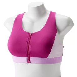 Plus Size Tek Gear® Zip-Front Medium Impact Sports Bra -Teks Gear Clothing Shop 4787908 Berry Colorblock