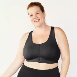 Plus Size Tek Gear® Zip-Front Medium Impact Sports Bra -Teks Gear Clothing Shop 4787908 Black