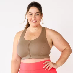 Plus Size Tek Gear® Zip-Front Medium Impact Sports Bra -Teks Gear Clothing Shop 4787908 Mini Latte