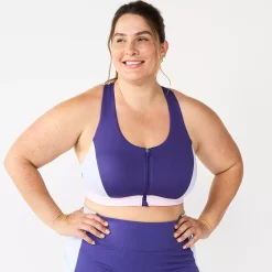 Plus Size Tek Gear® Zip-Front Medium Impact Sports Bra -Teks Gear Clothing Shop 4787908 Purple Colorblock
