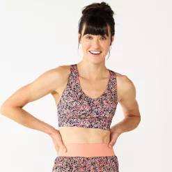 Tek Gear® Core Medium-Impact V-Neck Sports Bra -Teks Gear Clothing Shop 5256799 Coral Ditsy Floral