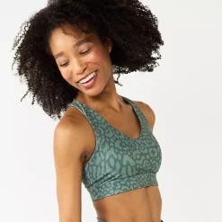 Tek Gear® Core Medium-Impact V-Neck Sports Bra -Teks Gear Clothing Shop 5256799 Green Leopard