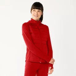 Women's Tek Gear® Hooded Mixed-Media Jacket -Teks Gear Clothing Shop 5561979 Cranberry Kiss