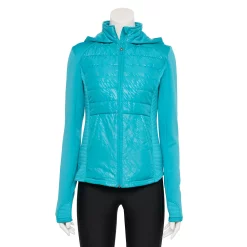 Women's Tek Gear® Hooded Mixed-Media Jacket -Teks Gear Clothing Shop 5561979 Teal Embossed Print