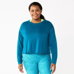 Plus Size Tek Gear® Lettuce-Edge Cross-Back Top -Teks Gear Clothing Shop 5655893 Night Life Teal