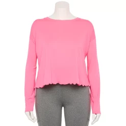 Plus Size Tek Gear® Lettuce-Edge Cross-Back Top -Teks Gear Clothing Shop 5655893 Pink Bloom