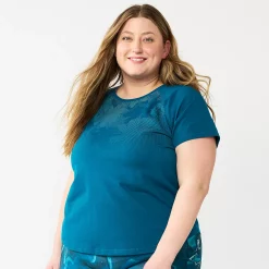 Plus Size Tek Gear® Core Raglan Tee -Teks Gear Clothing Shop 5942095 Teal Daisy Jacquard